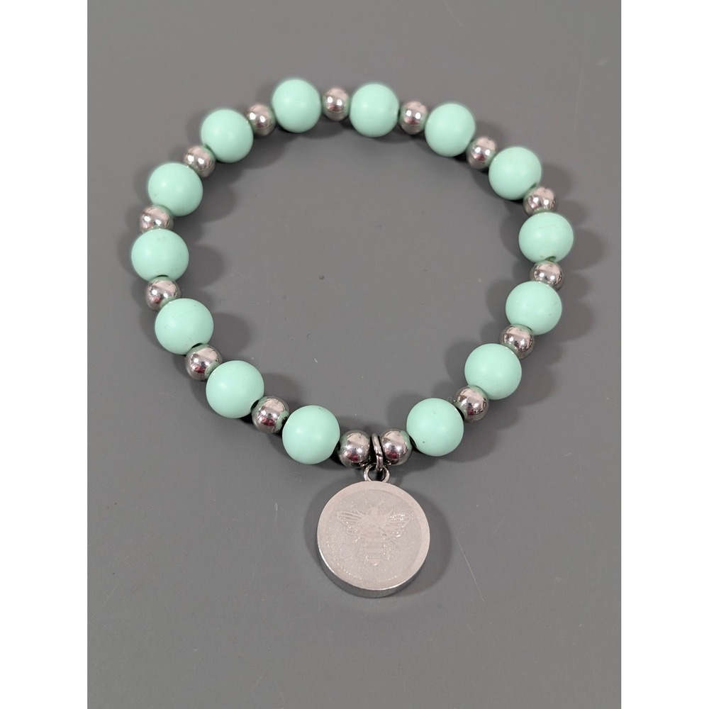 Rustic Cuff Mint Silicone Stretch‎ Bracelet Logo Charm 7"